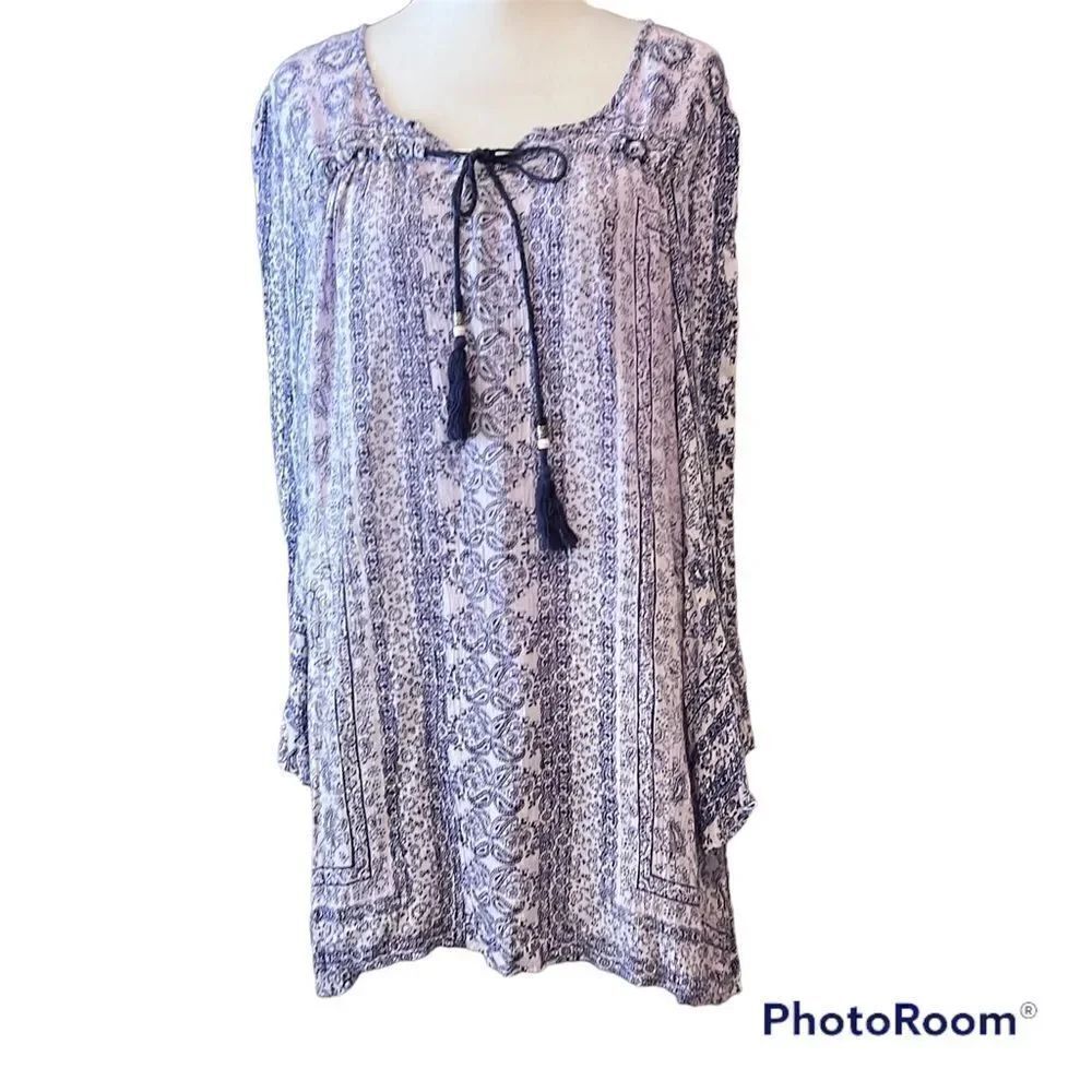 Angie flowy tunic or mini dress cute distressed crinkly fabric GUC